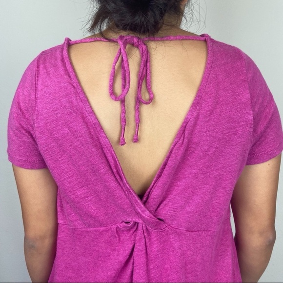 ANTHROPOLOGIE x MAEVE FUCHSIA HORIZON LINEN BACK TWIST DRAPE TEE SIZE LARGE - Picture 5 of 14